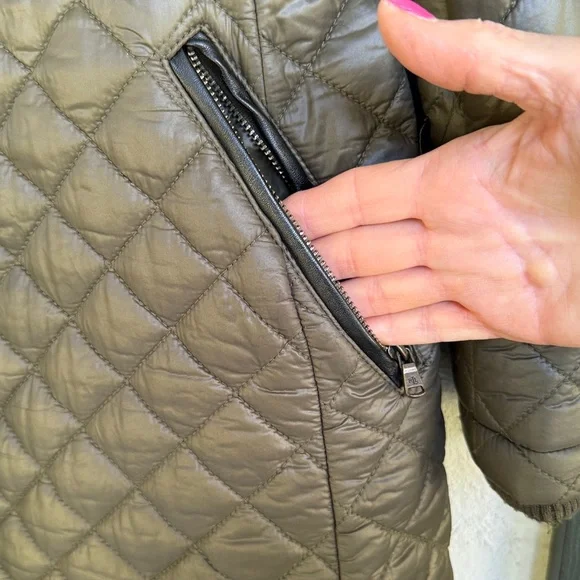 Lauren Ralph Lauren Olive/Black Diamond Quilted Coat with Hood Size Small - Picture 9 of 14